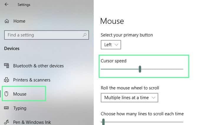 Configuración del cursor del mouse de Windows 10
