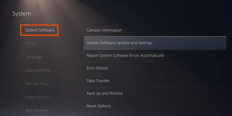 Actualización del software del sistema PS5