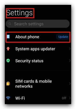 Configuración del teléfono Android Acerca del teléfono
