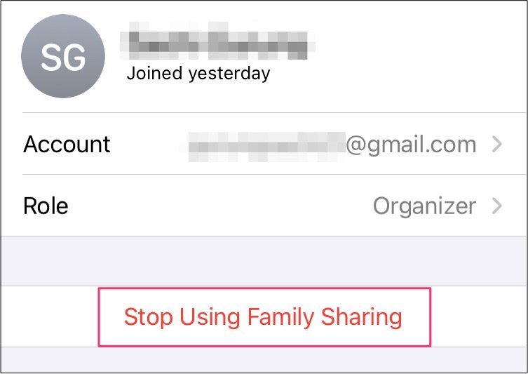 Deja de usar el iPhone para compartir en familia