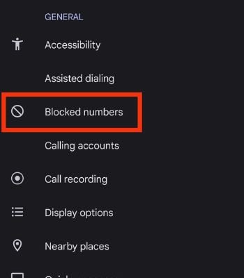 Haz clic en Números bloqueados