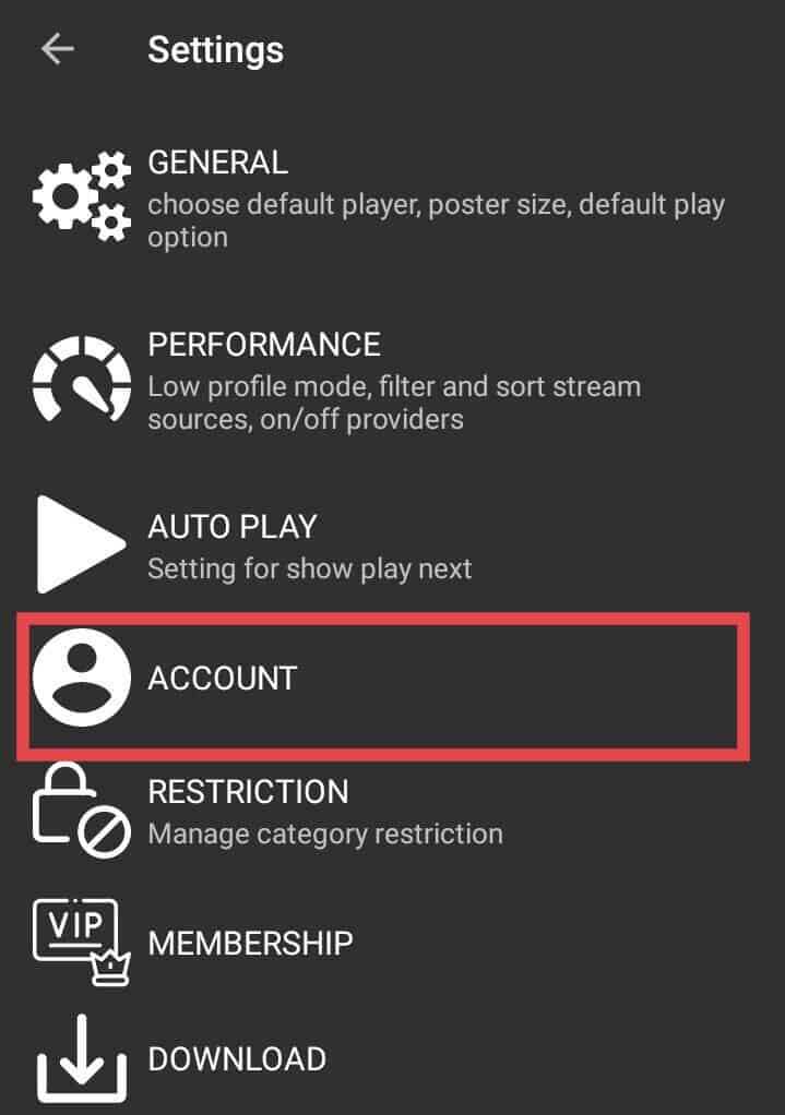 Cuenta de configuración de Android Cinema HD V2