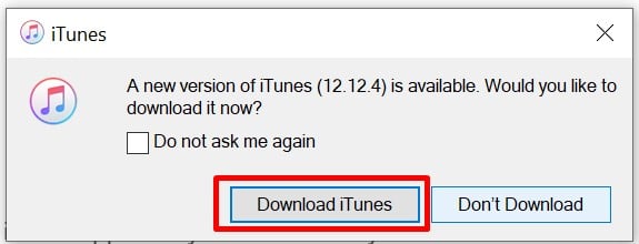 Busque la actualización de iTunes