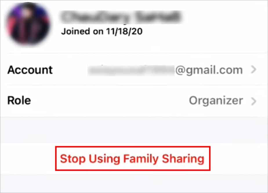Deja de usar Compartir en familia
