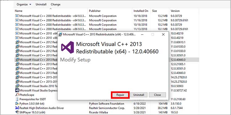 Corrección de Microsoft Visual C++