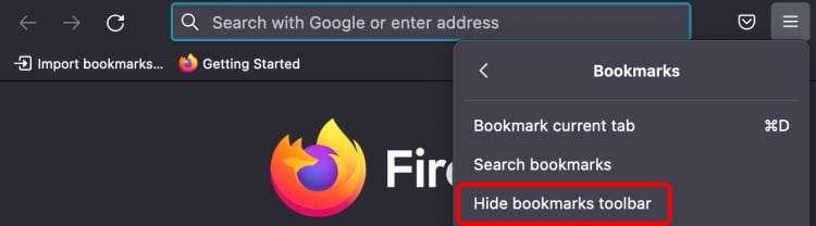 Ocultar marcadores de Firefox