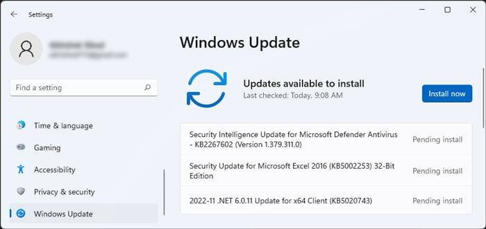 Instalar actualización de Windows ahora