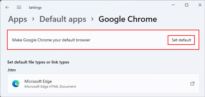 Establecer Google Chrome como navegador predeterminado