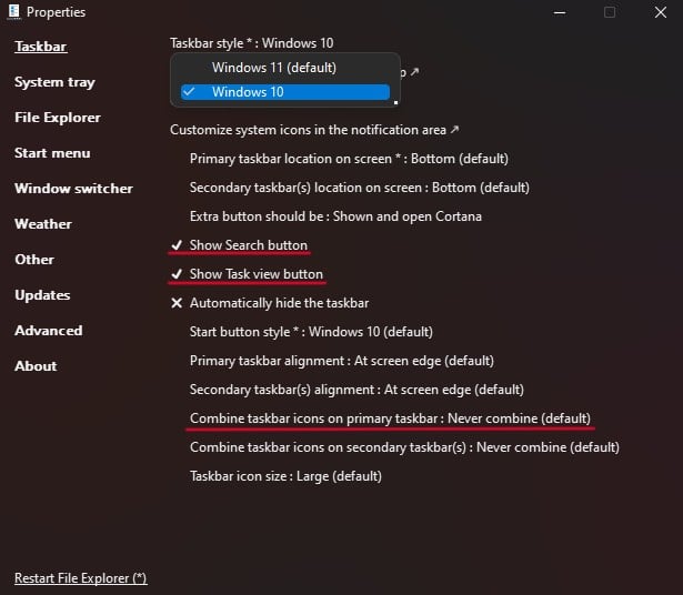 Cambiar a la barra de tareas de Windows 10