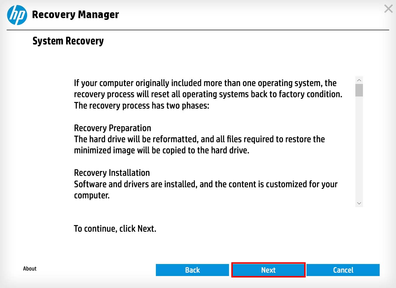 Recuperación del sistema de HP Recovery Manager
