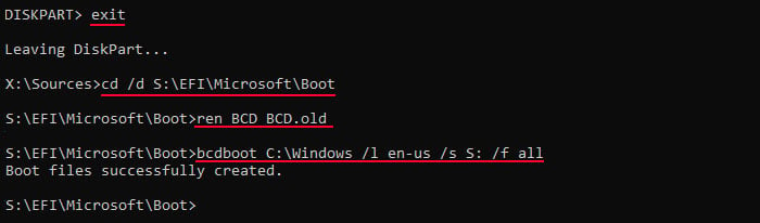Crear archivos diskpart-ren-bcd-bcd-old-bcdboot-boot