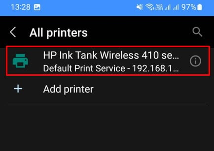 Seleccione su impresora en el teléfono Android