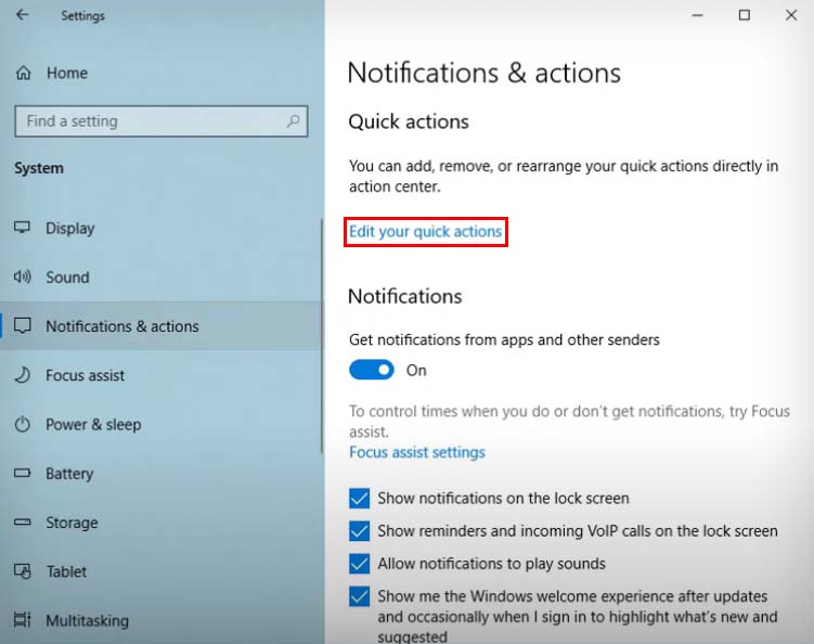Windows 10 Edite sus acciones rápidas