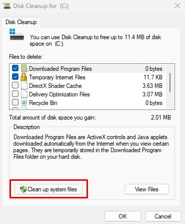 Limpiar archivos del sistema cleanmgr