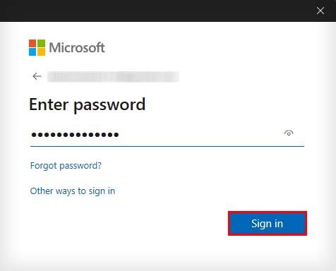 Introduzca la contraseña de la cuenta de Microsoft