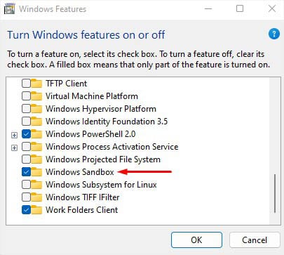 Habilitar Windows Sandbox desde las características de Windows
