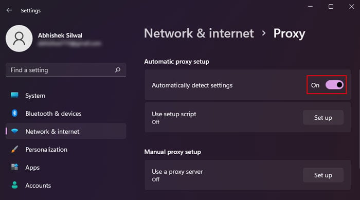 Habilite la configuración para la detección automática de servidores proxy de red e Internet
