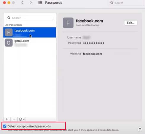 detect compormised password macos