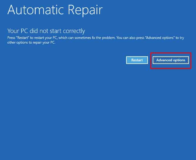 advanced option windows environment recovery