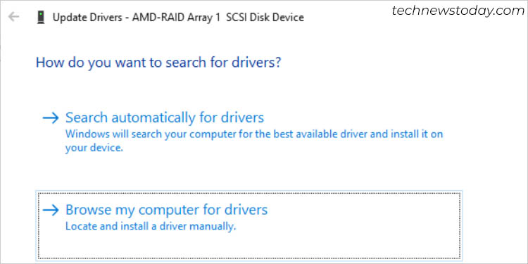 browse my computer for raid drivers