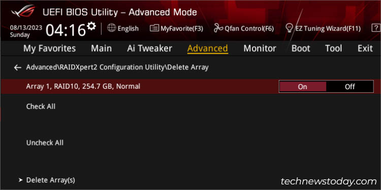 toggle on array asus amd bios