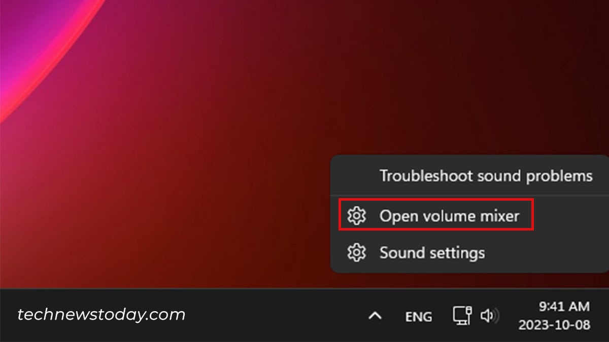 Open Volume Mixer on Windows