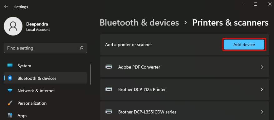 add device button in settings